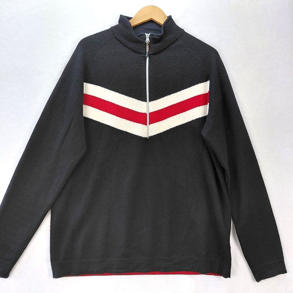 Eddie Bauer Sweater Men Large Tall Black 1/4 Zip Merino Wool Nordic Ski Scandi